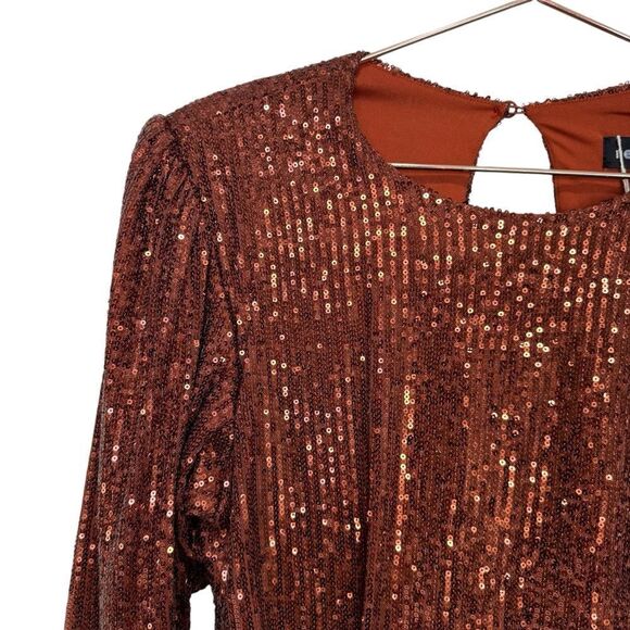 NEW Retrofete Flynn Long Sleeve Sequin Mini Dress Bronze Copper Size Large - Picture 5 of 8
